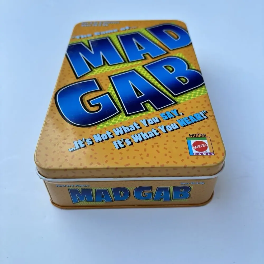 Mad Gab Game Tin COMPLETE Mattel 2004 Travel Party Game Words Humor